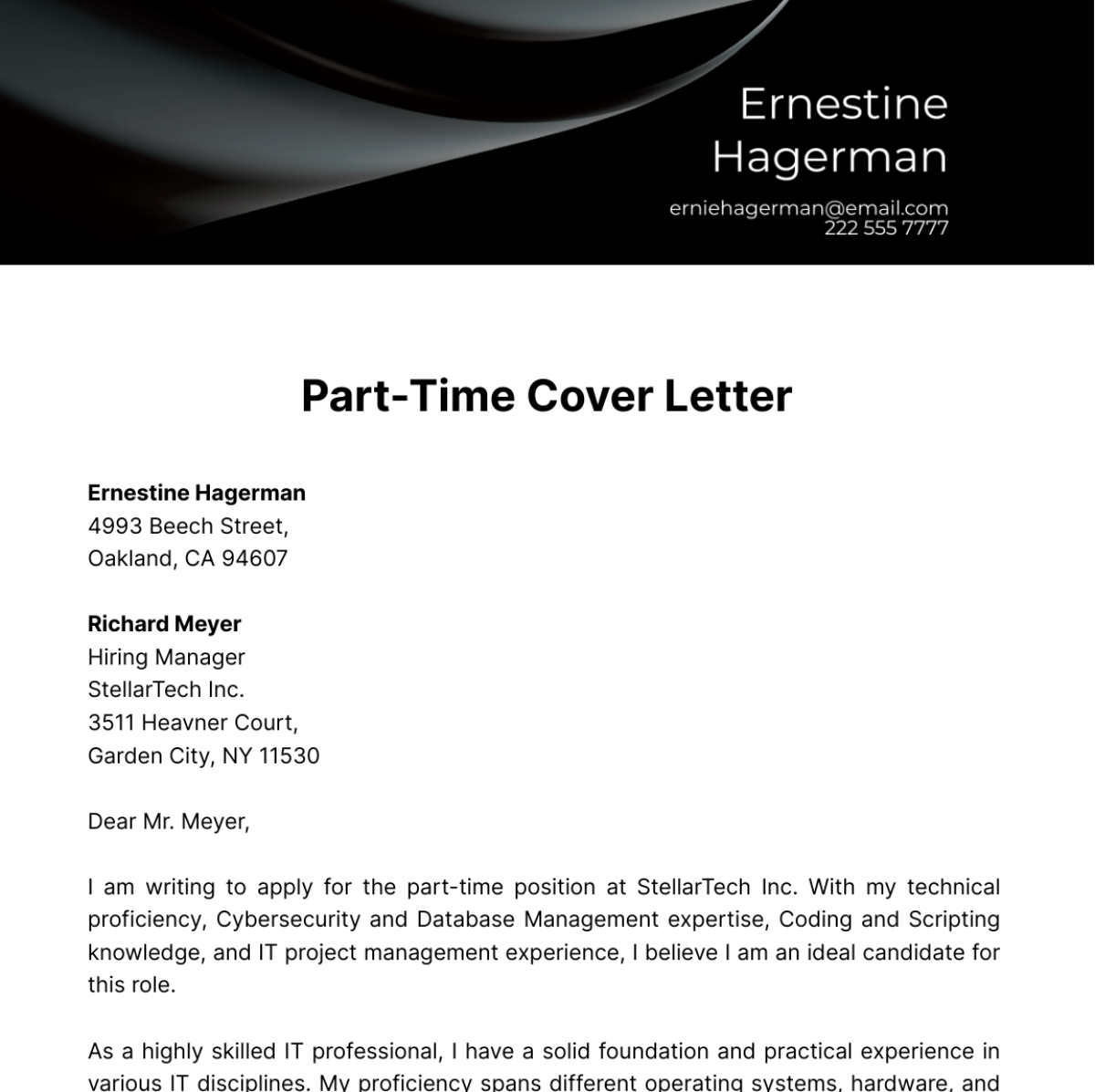 Part-Time Cover Letter  Template