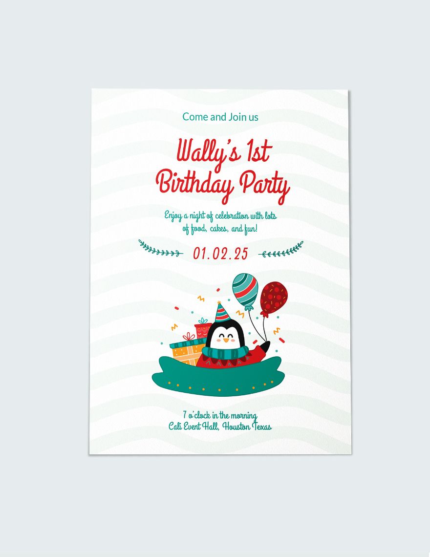 Baby Boy First Birthday Invitation Template