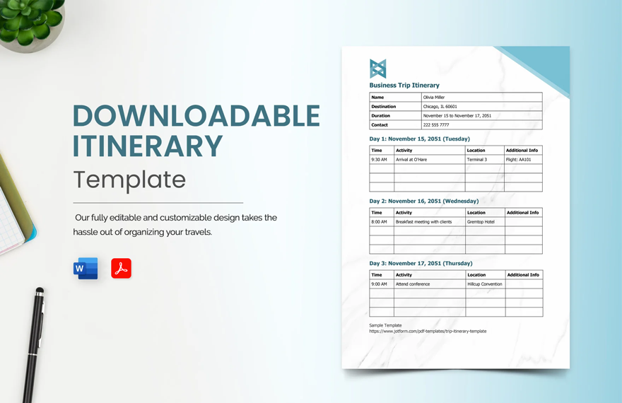 Downloadable Itinerary Template