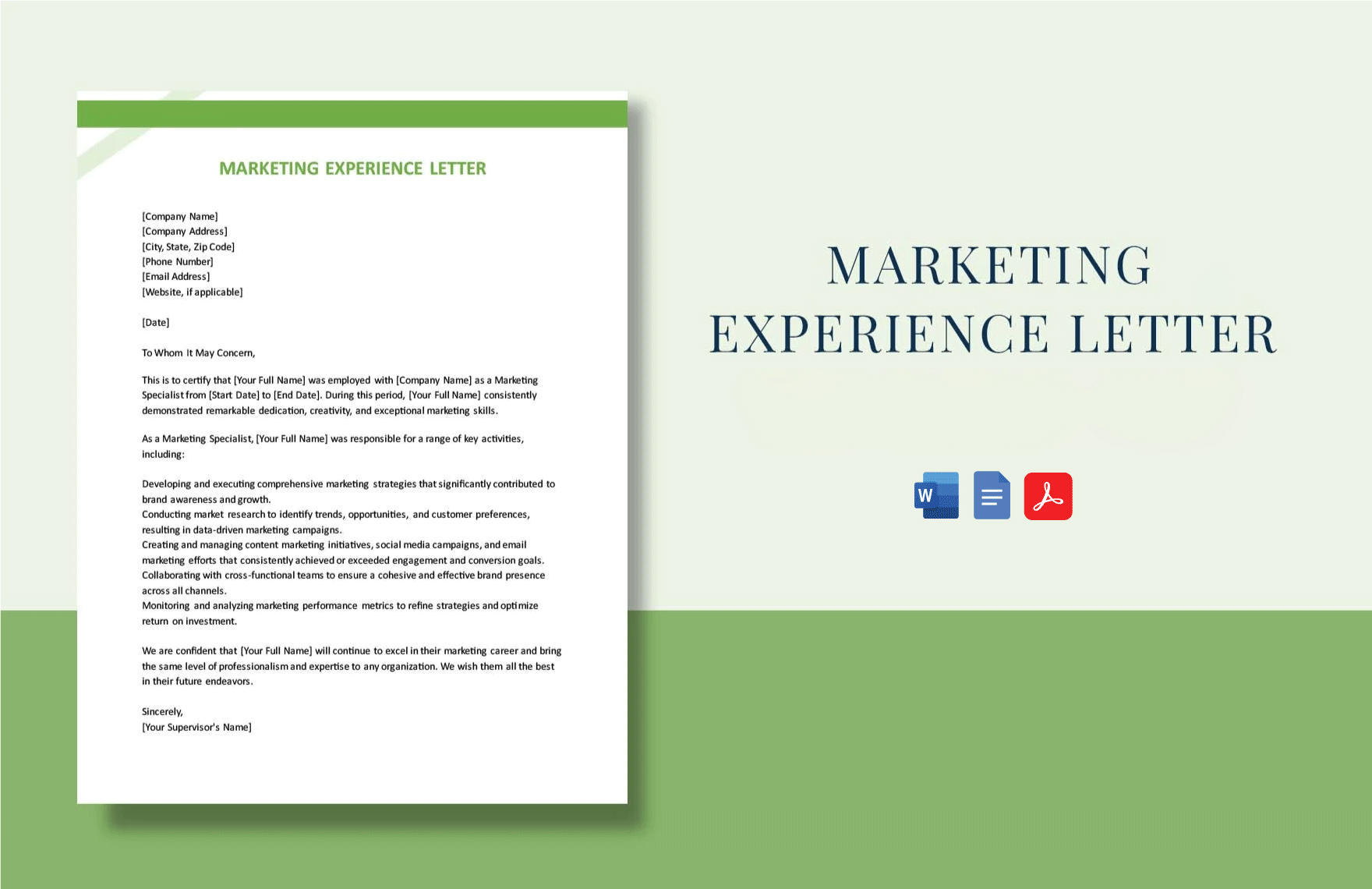 Free Marketing Experience Letter