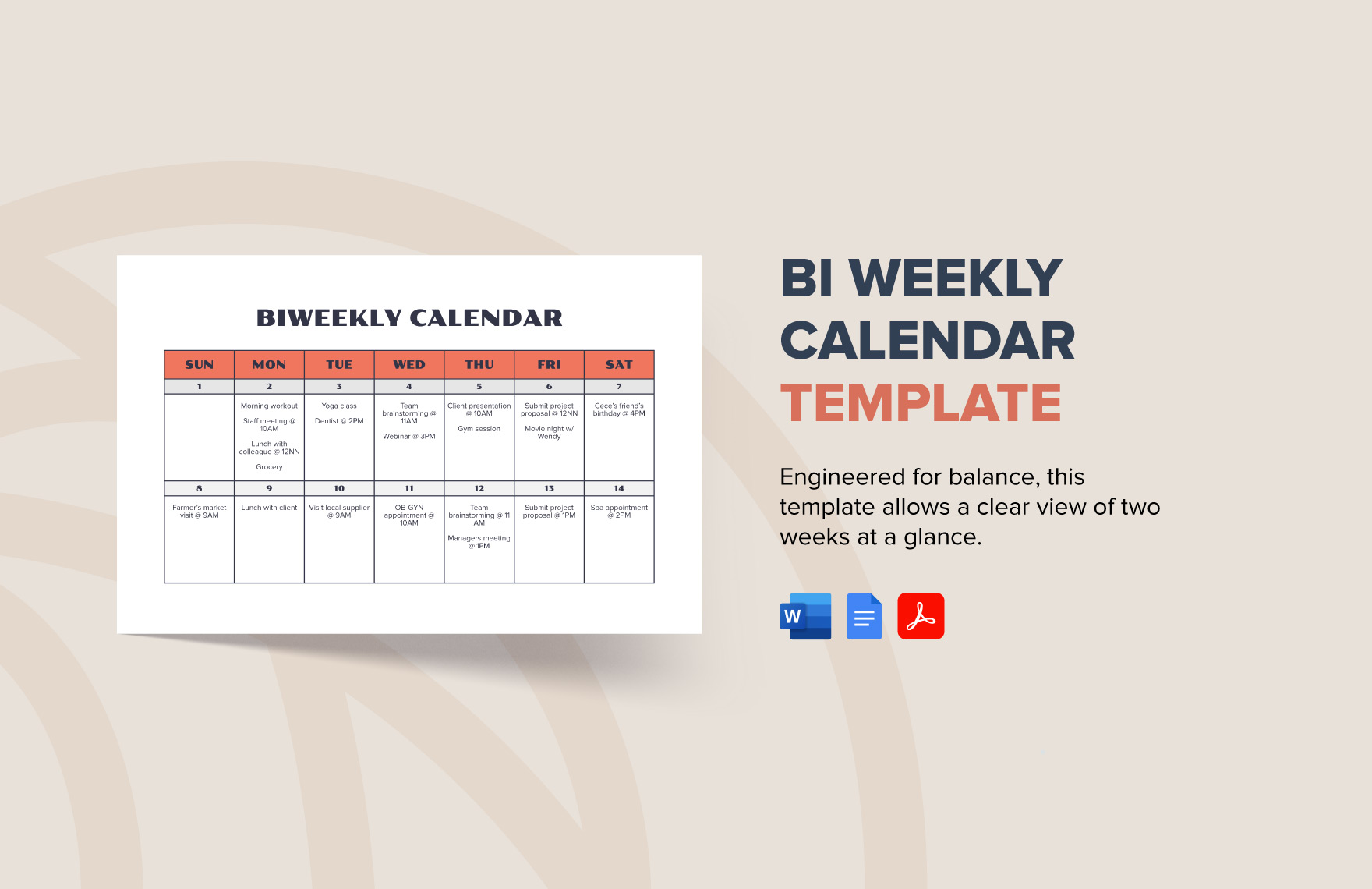 Bi Weekly Calendar Template In PDF Word Google Docs Download