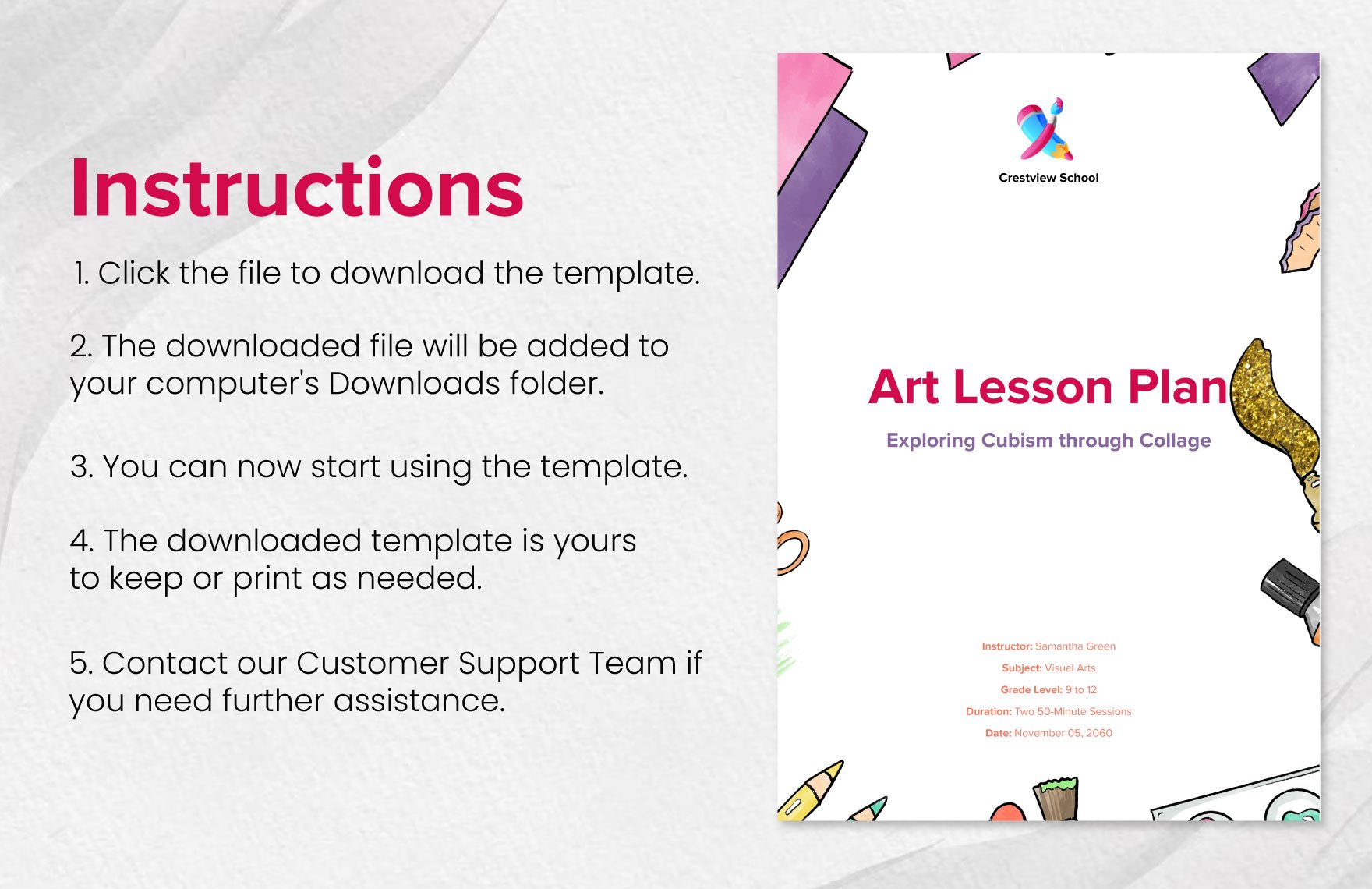 Downloadable Art Lesson Plan Template