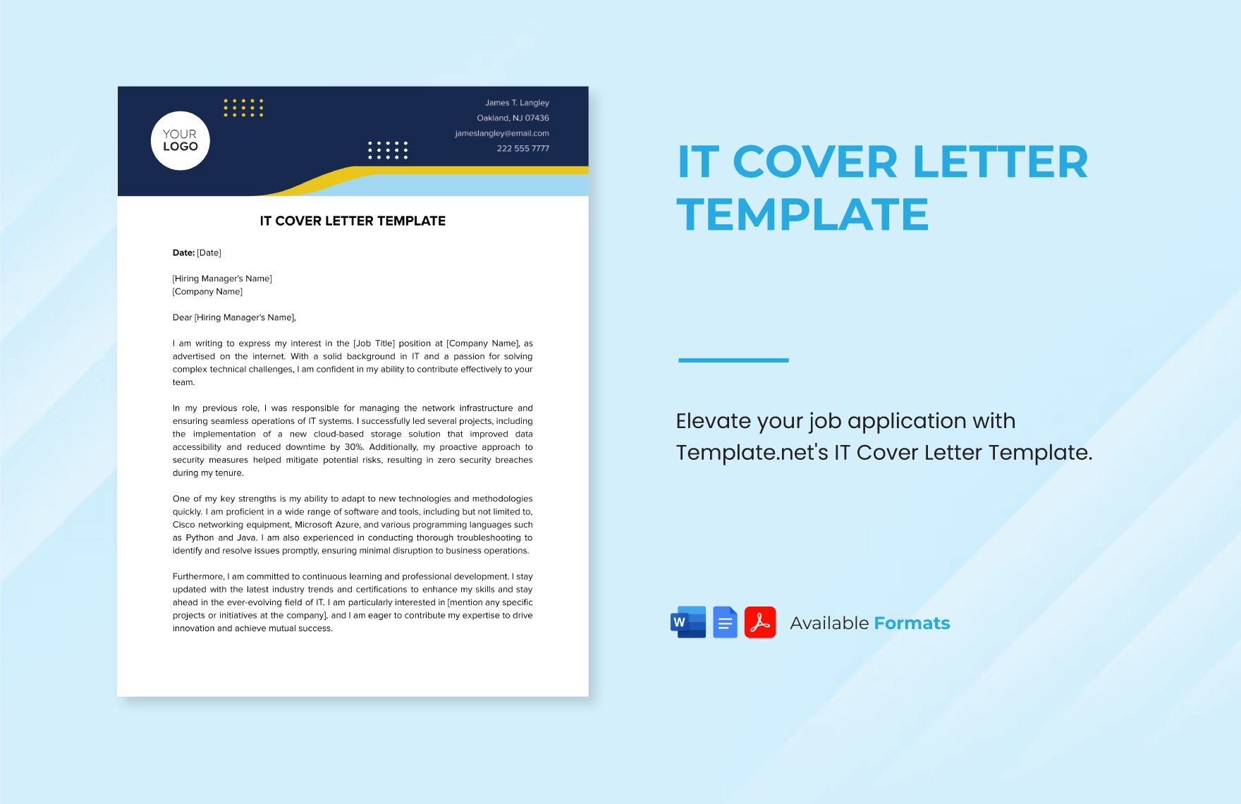 IT Cover Letter Template in Word, Google Docs, PDF