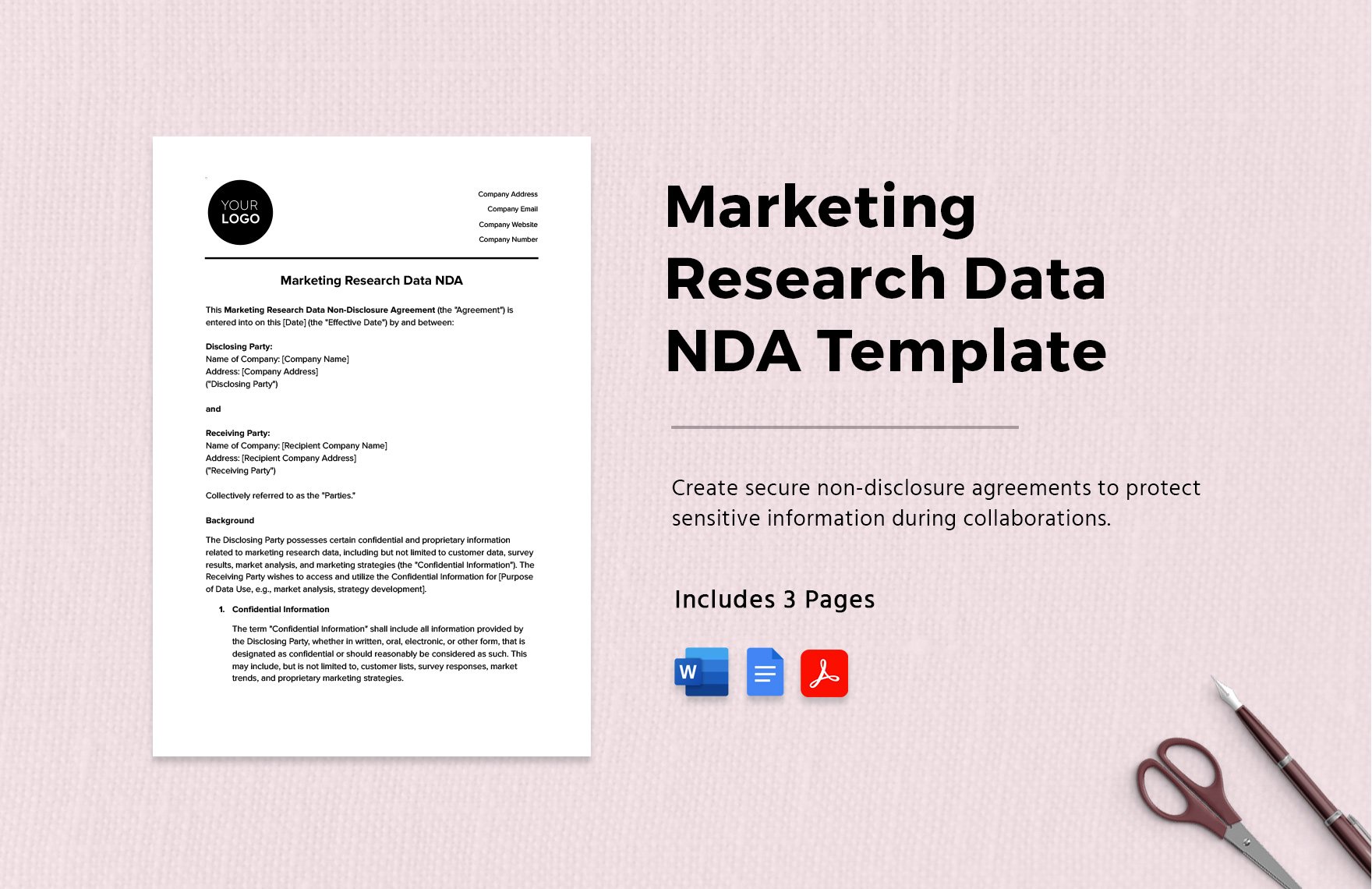 Marketing Research Data NDA Template in Word, Google Docs, PDF