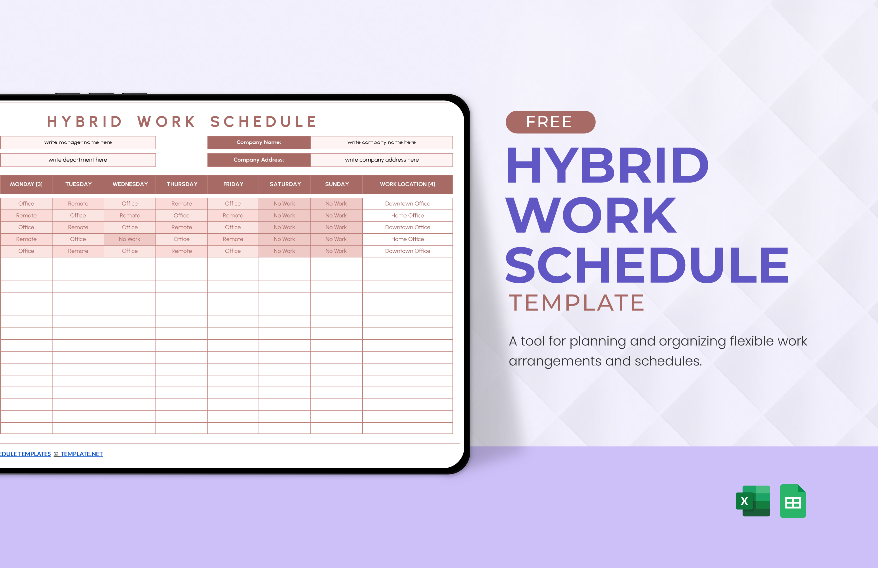 Hybrid Work Schedule Template In MS Excel Google Sheets Download