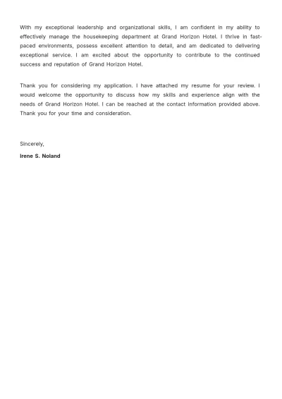 Free Hospitality Cover Letter  Template to Edit Online