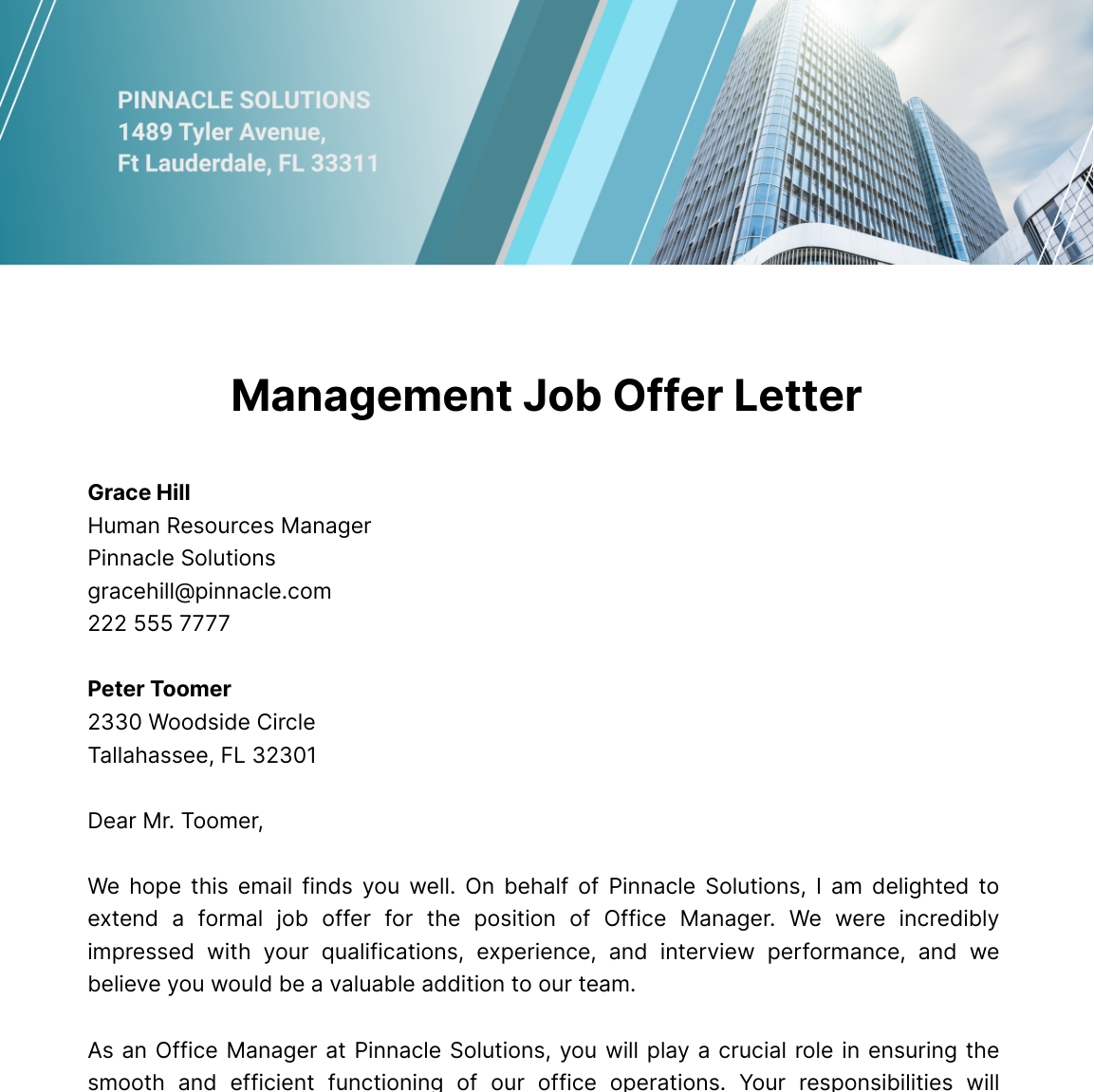 Management Job Offer Letter  Template