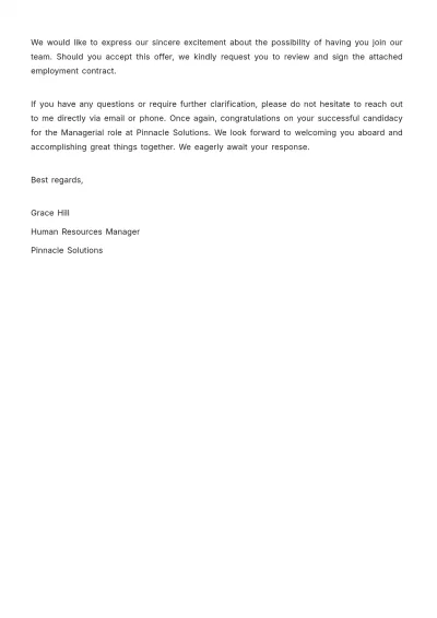 Free Management Job Offer Letter  Template to Edit Online