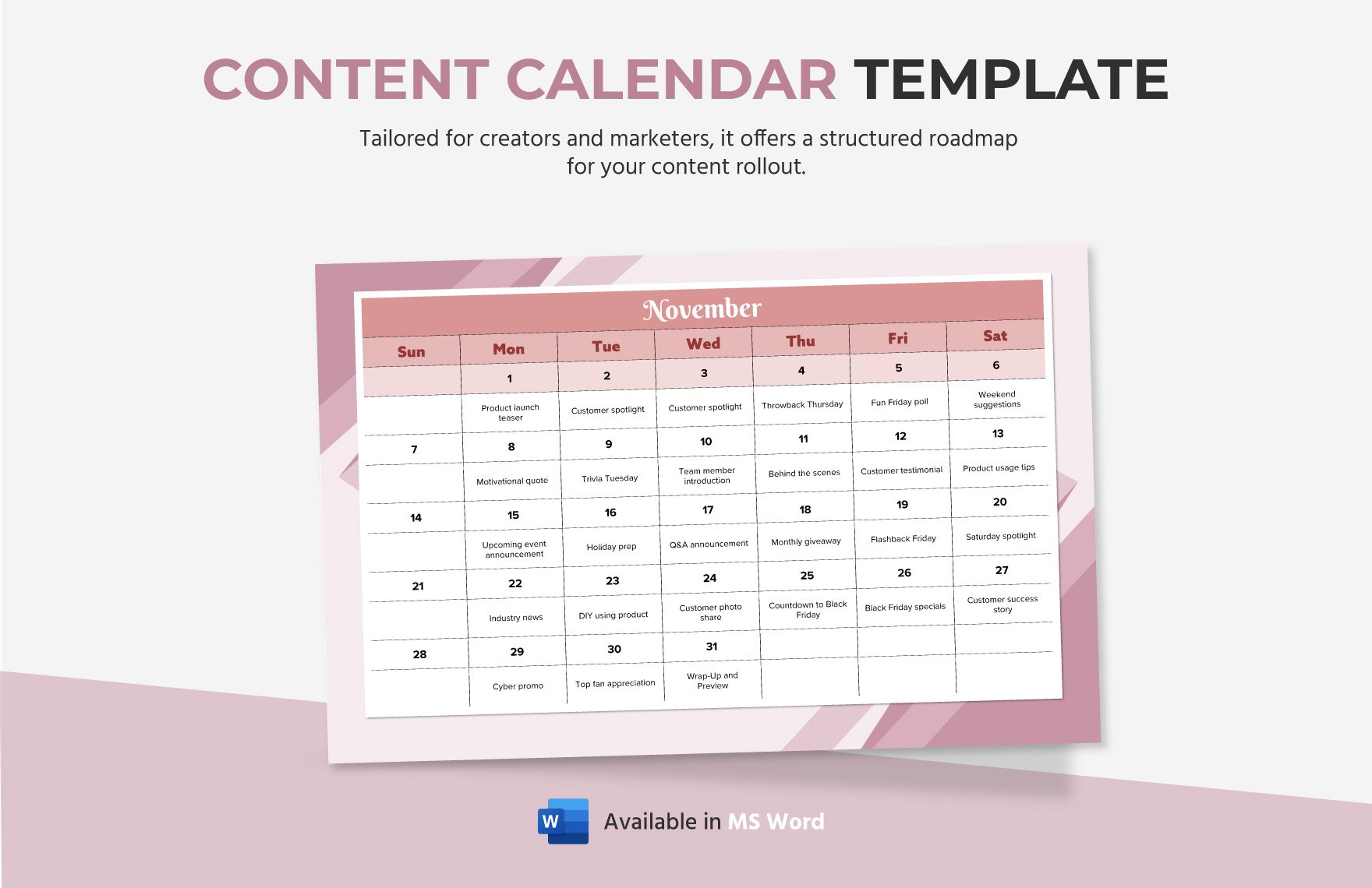 Free Content Calendar Template in Word