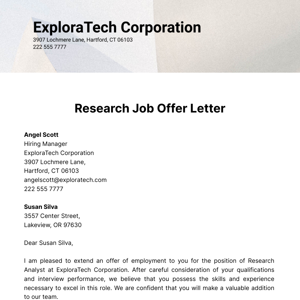 Research Job Offer Letter  Template
