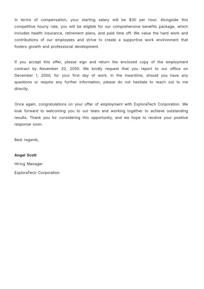 Free Research Job Offer Letter  Template to Edit Online