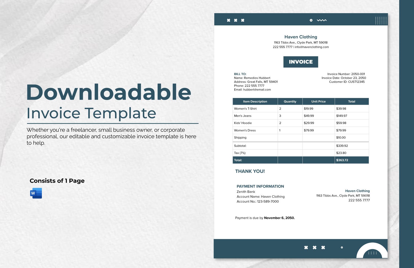 Free Downloadable Invoice Template