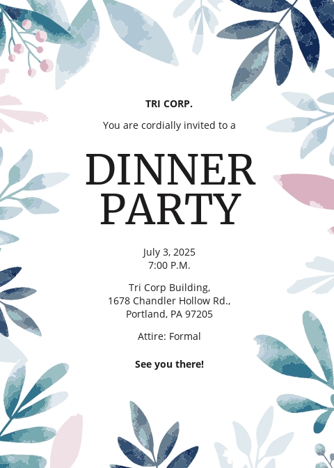 Formal Dinner Party Invitation Template Free JPG Illustrator Word 