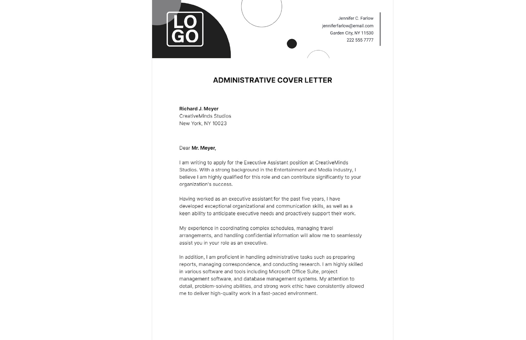Administrative Cover Letter  Template