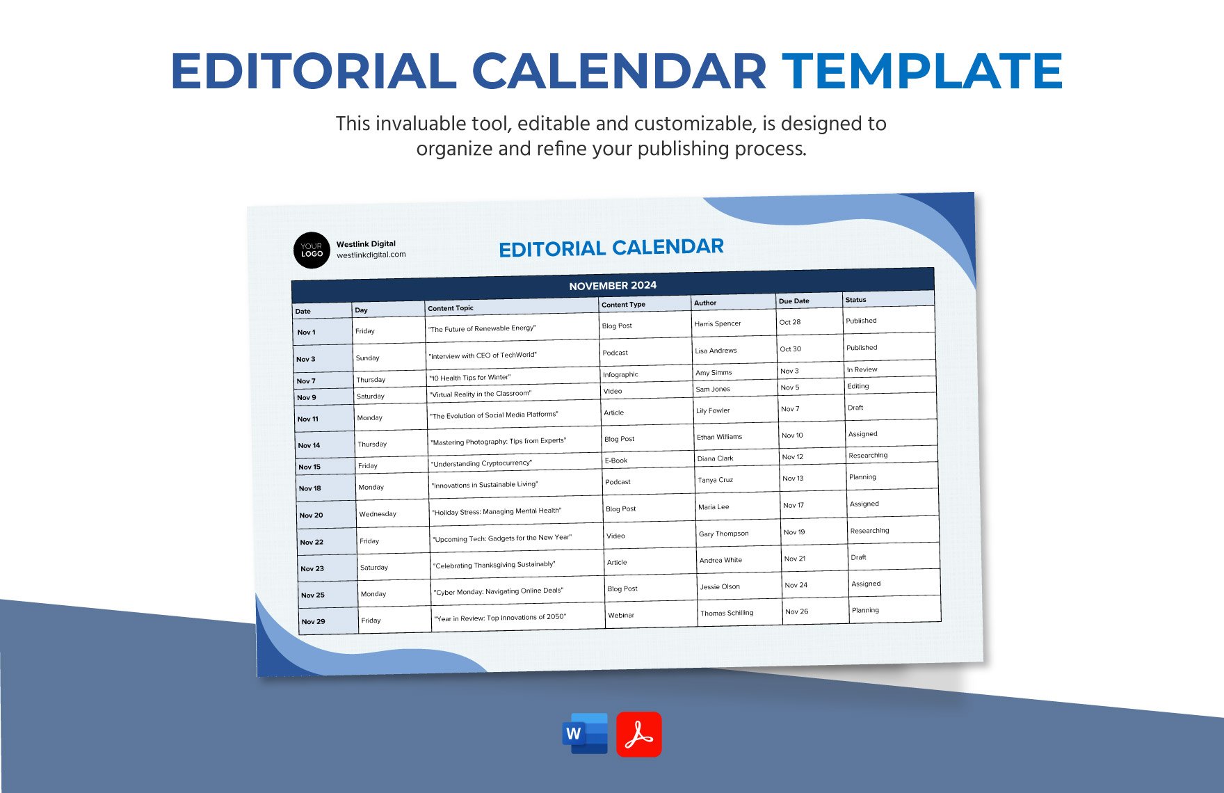 Editorial Calendar Template