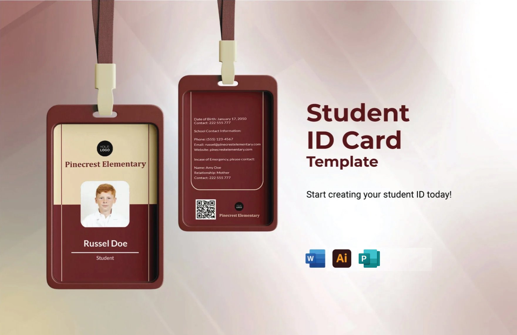 Student ID Card Template in Word, PDF, Illustrator, Publisher