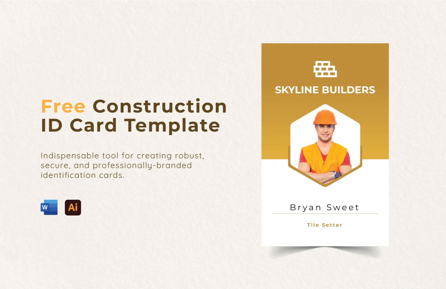 Construction ID Card Template in Word, Illustrator