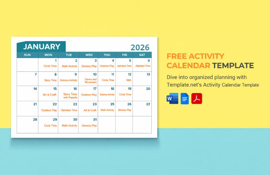 Activity Calendar Template in Word, Google Docs, PDF
