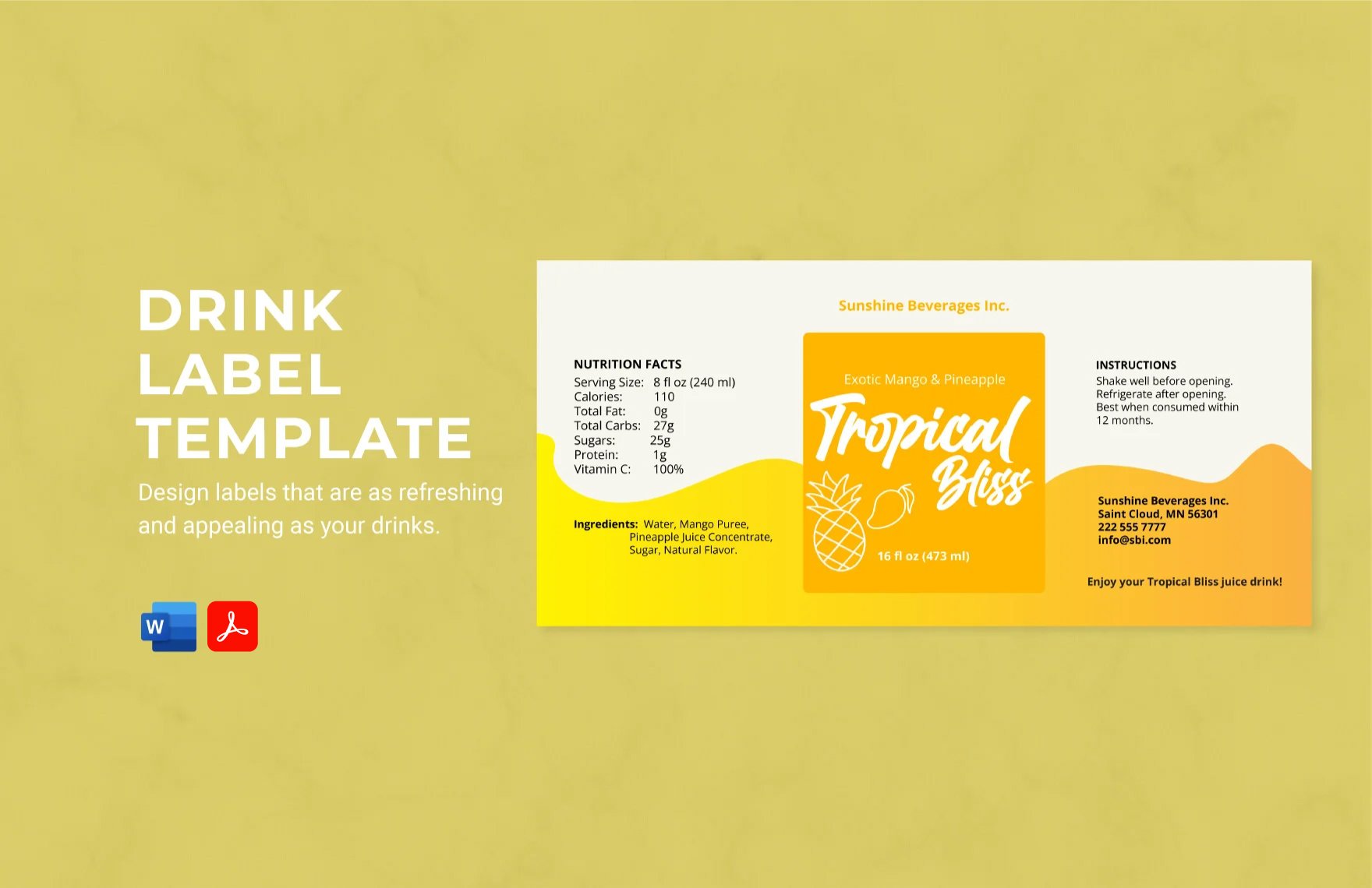 Free Drink Label Template in Word, PDF