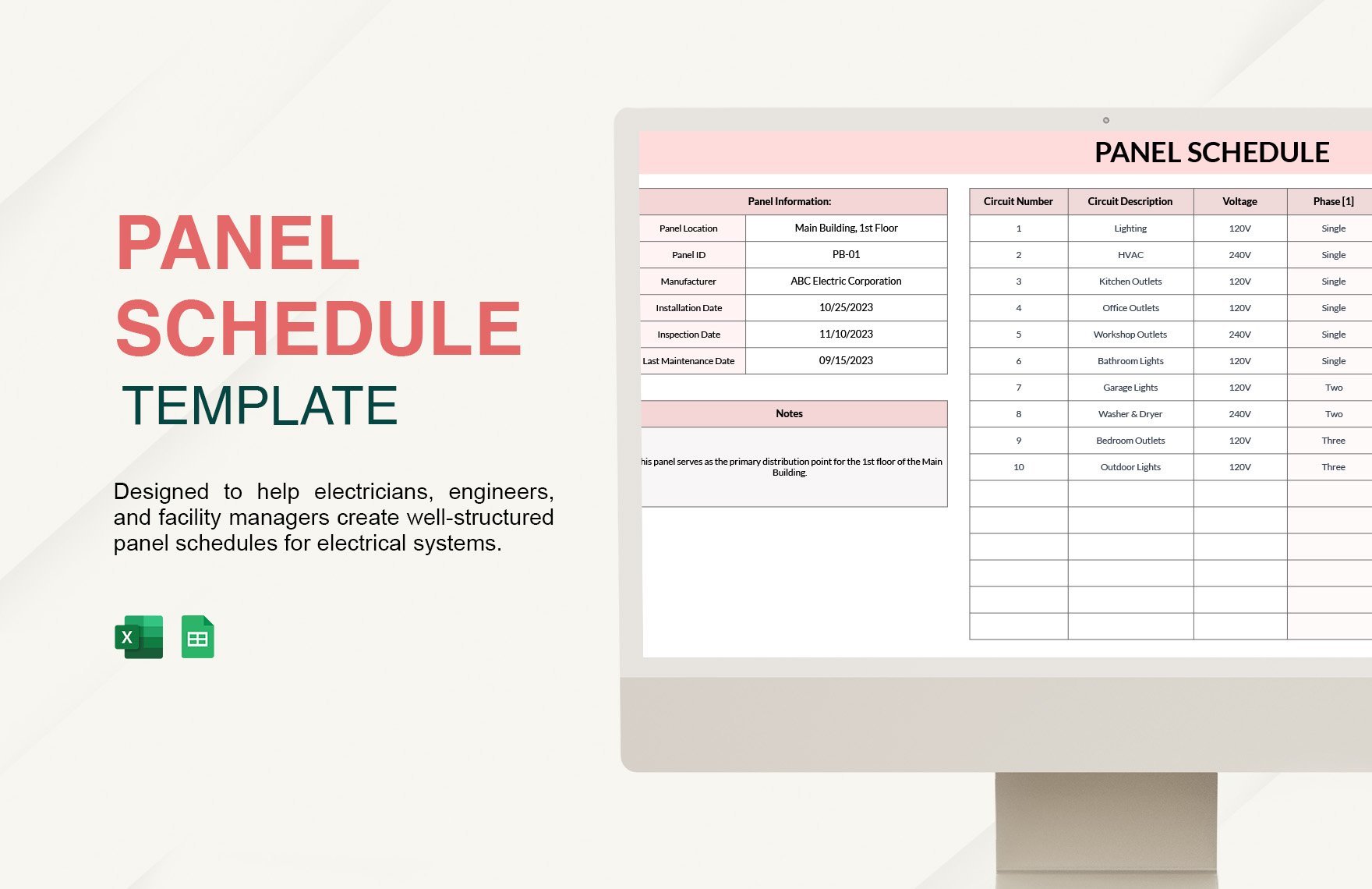 Panel Schedule Template in Excel, Google Sheets