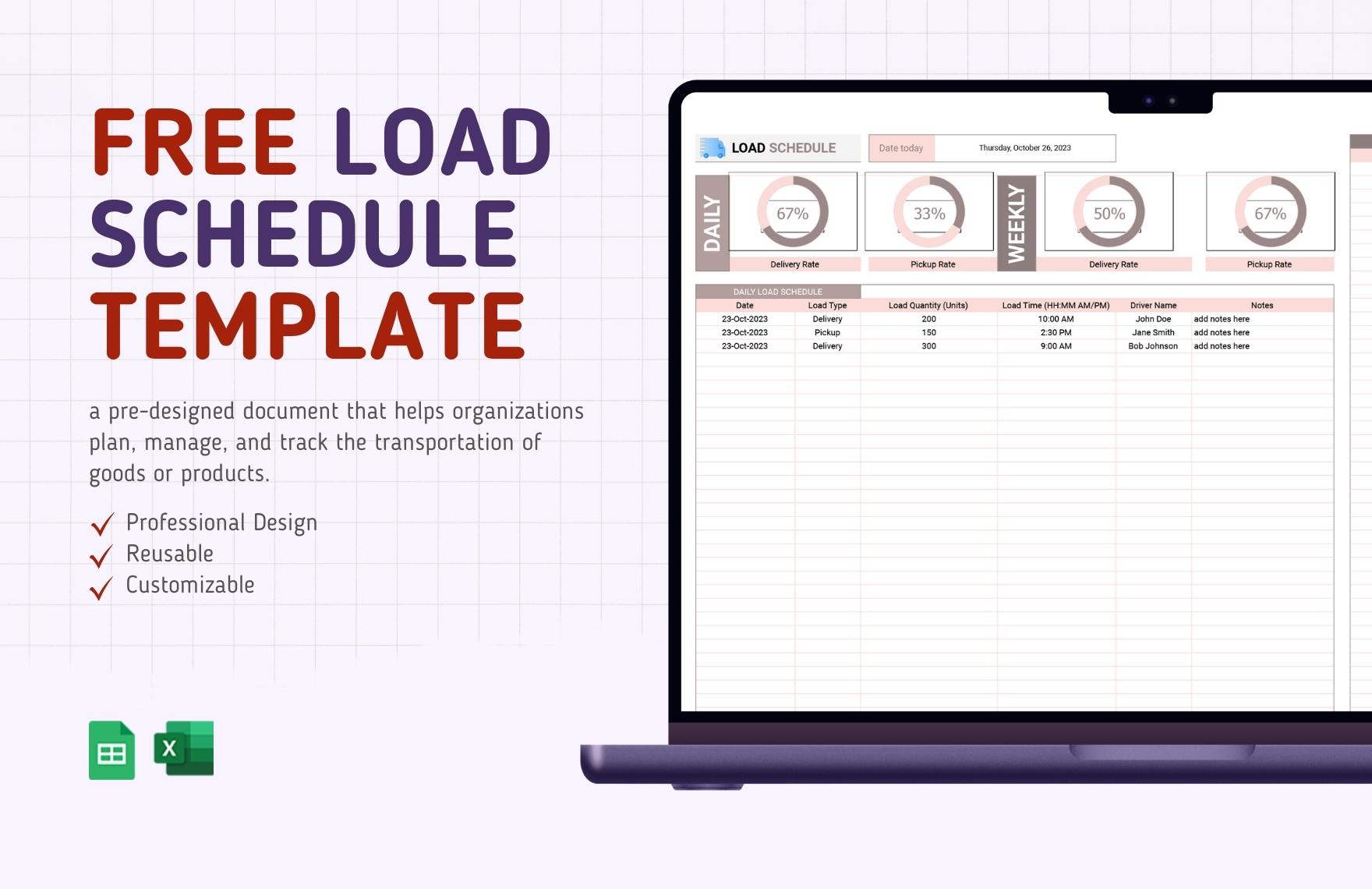 Load Schedule Template in Excel, Google Sheets - Download | Template.net