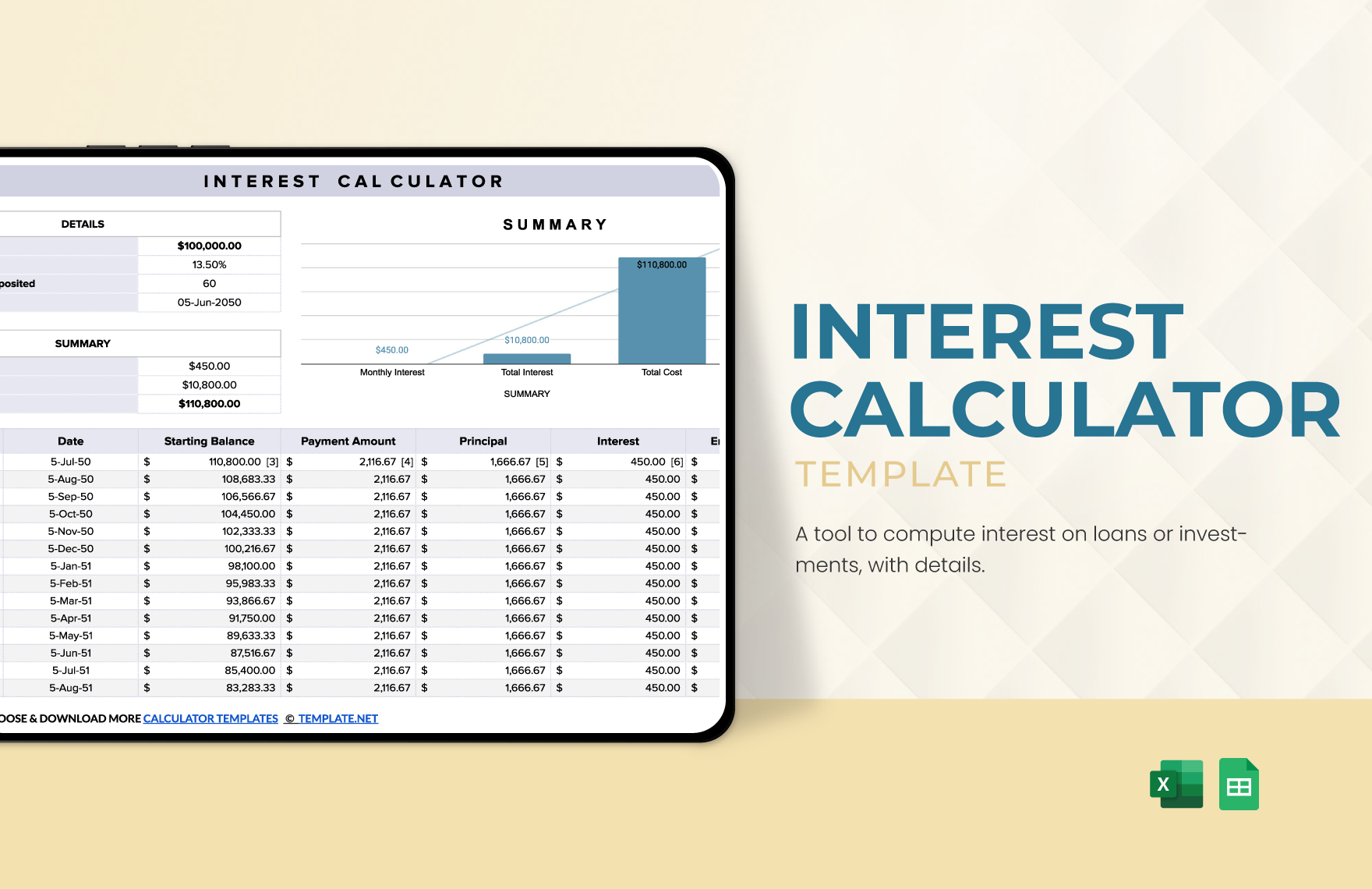 Free Interest Calculator Template in Excel, Google Sheets