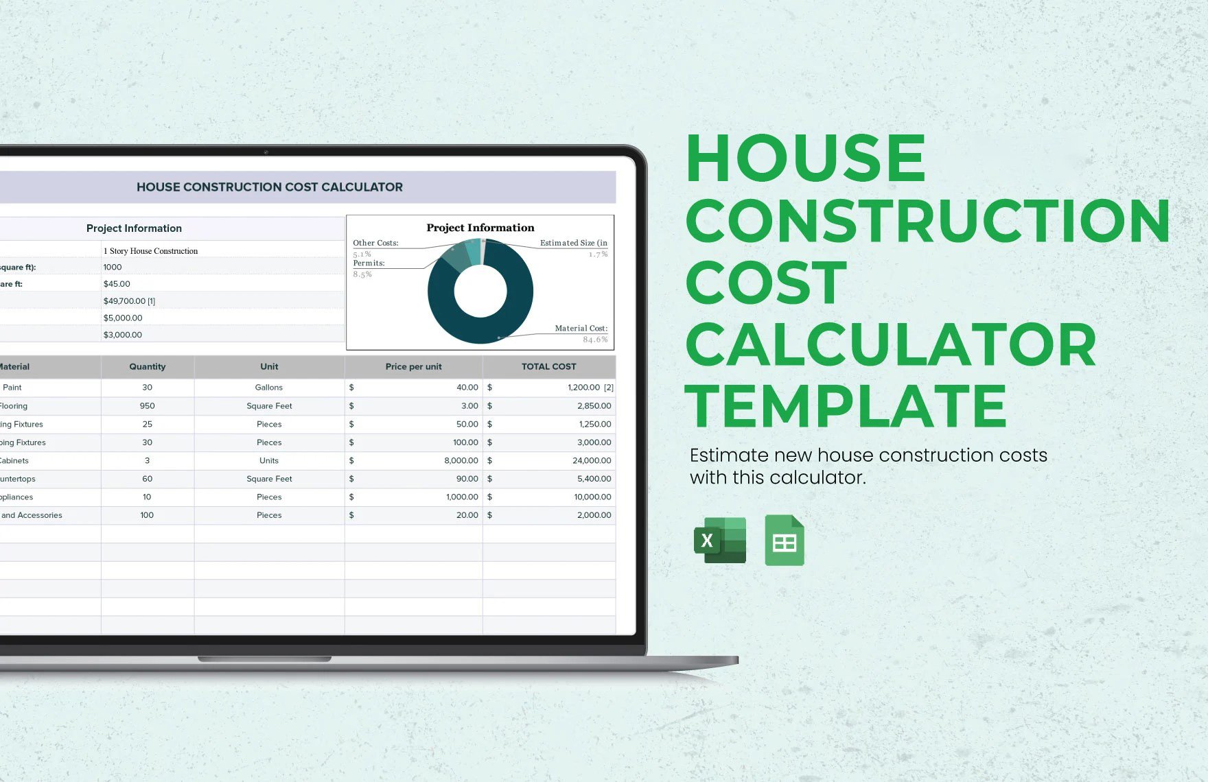 Free House Construction Cost Calculator Template in Excel, Google Sheets