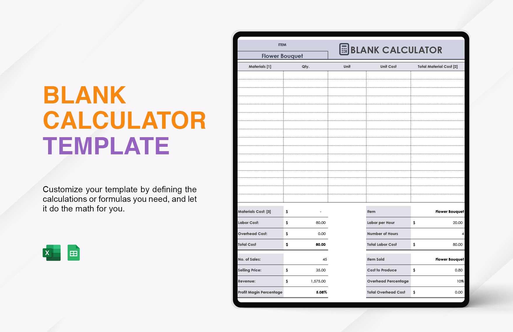 Free Blank Calculator Template in Excel, Google Sheets