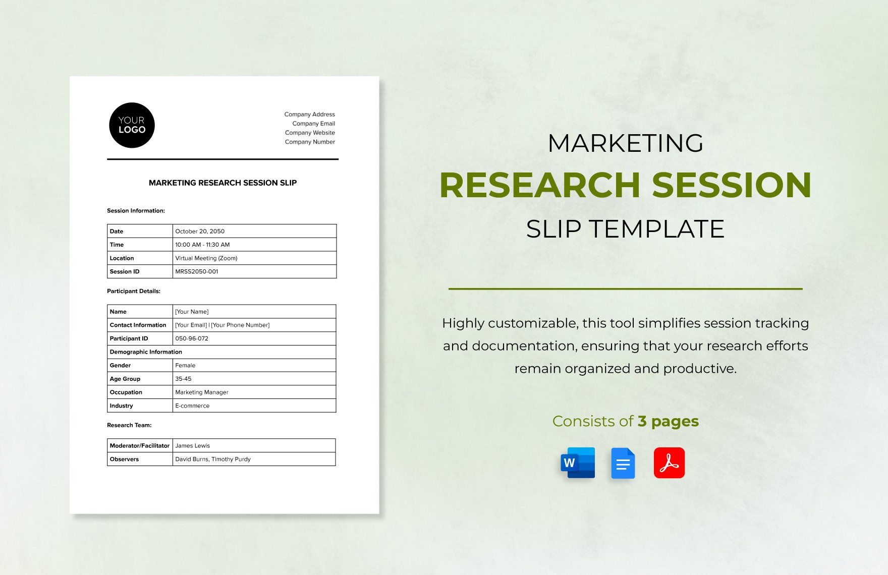Marketing Research Session Slip Template in Word, Google Docs, PDF