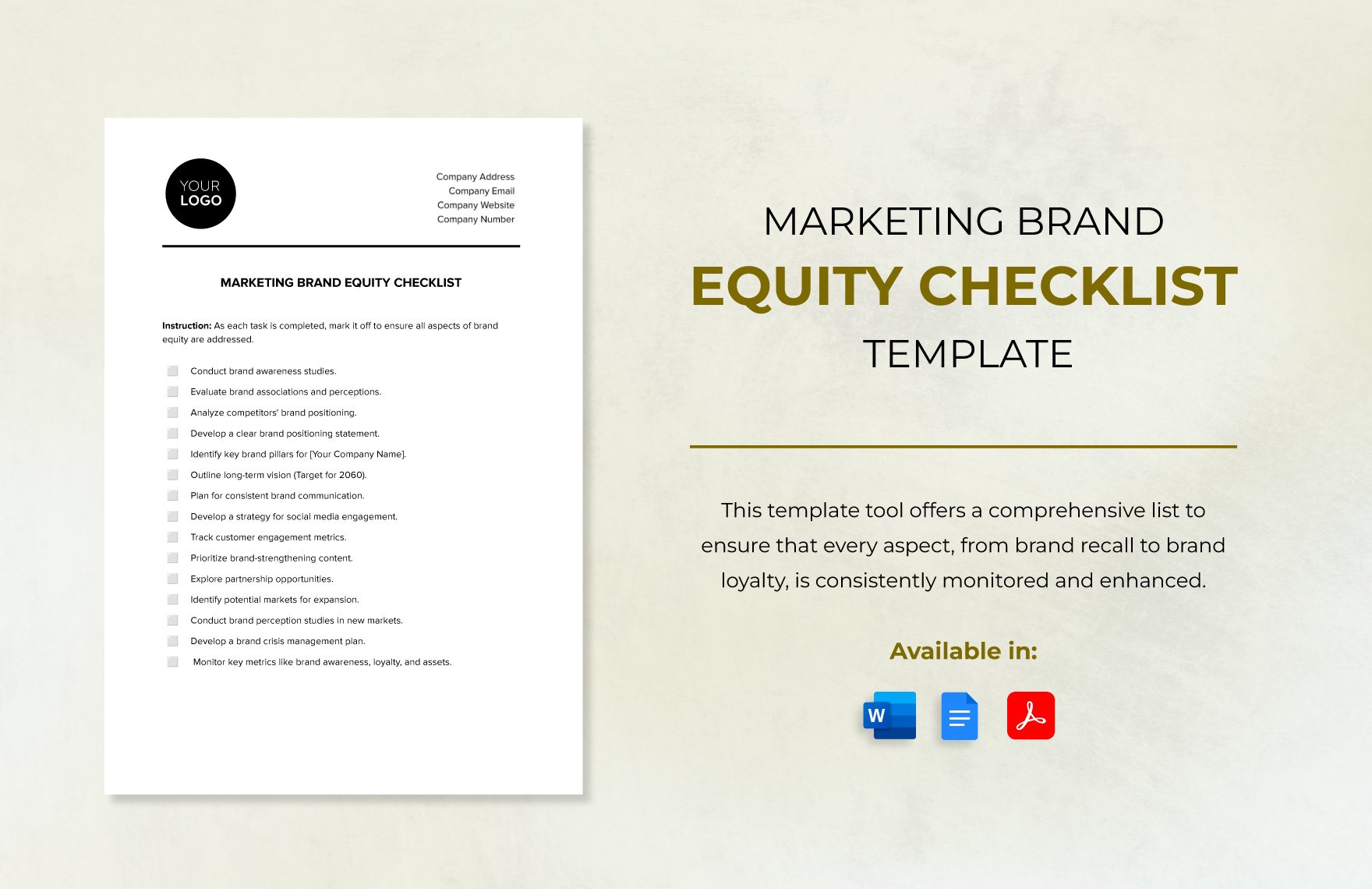 Marketing Brand Equity Checklist Template in Word, Google Docs, PDF