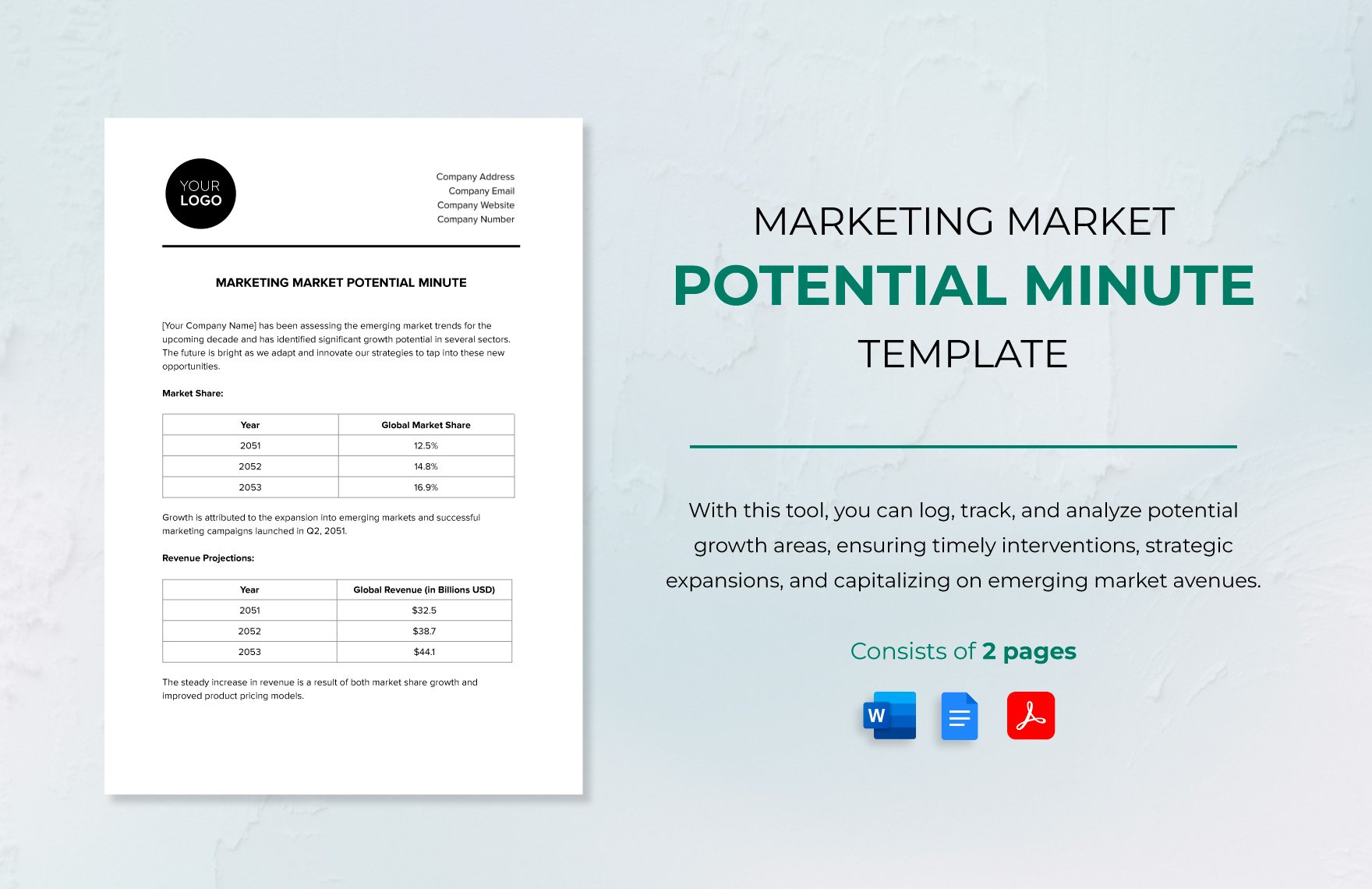 Marketing Market Potential Minute Template in Word, Google Docs, PDF
