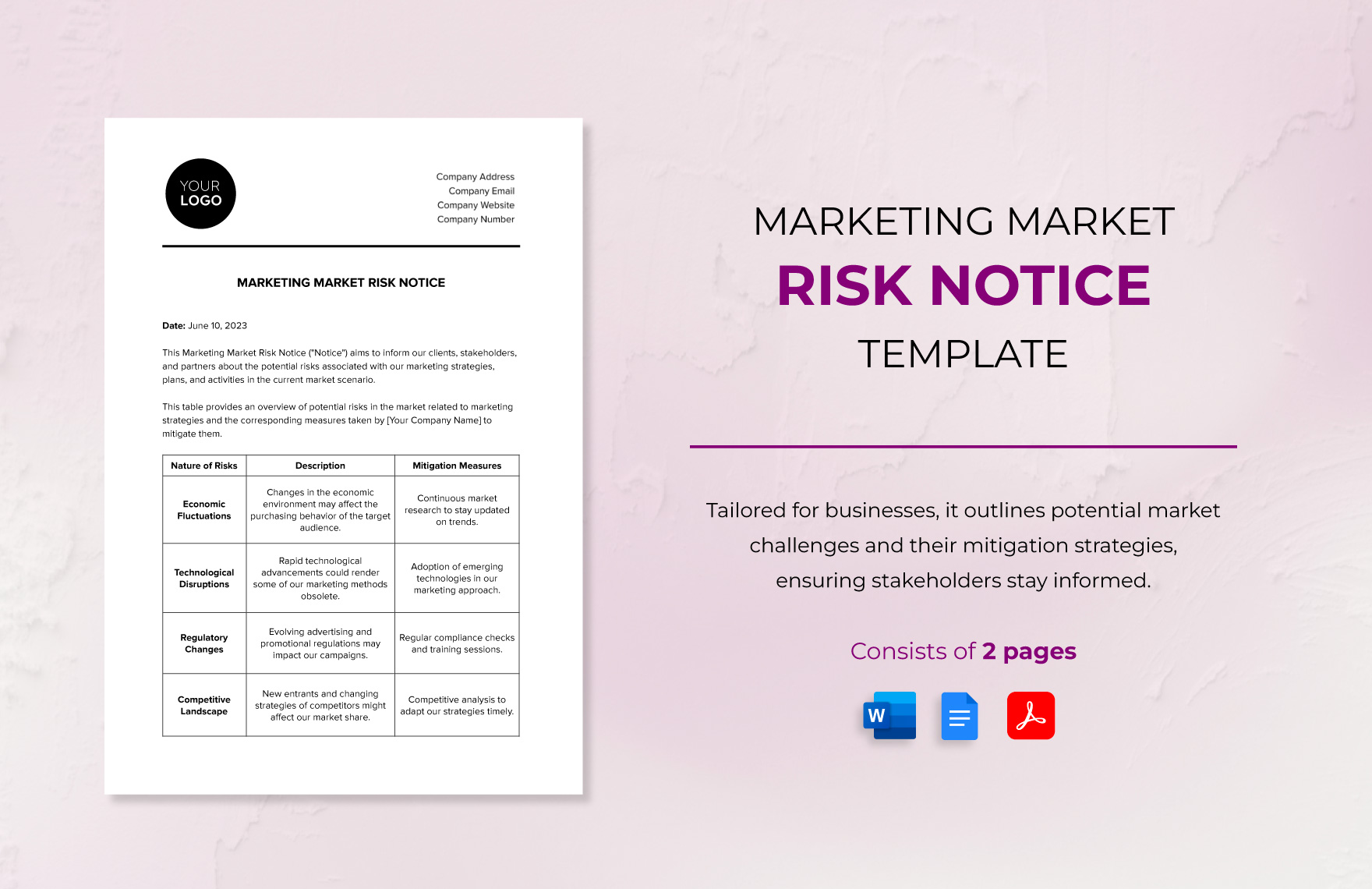 Marketing Market Risk Notice Template in Word, Google Docs, PDF