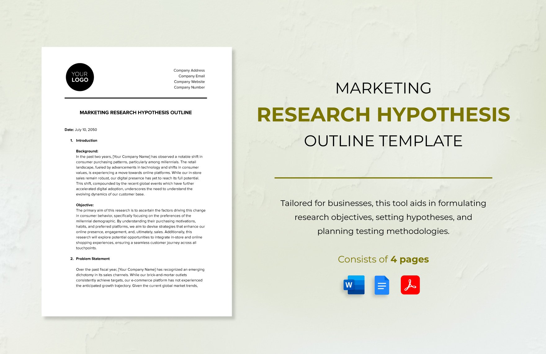 Marketing Research Hypothesis Outline Template in Word, Google Docs, PDF