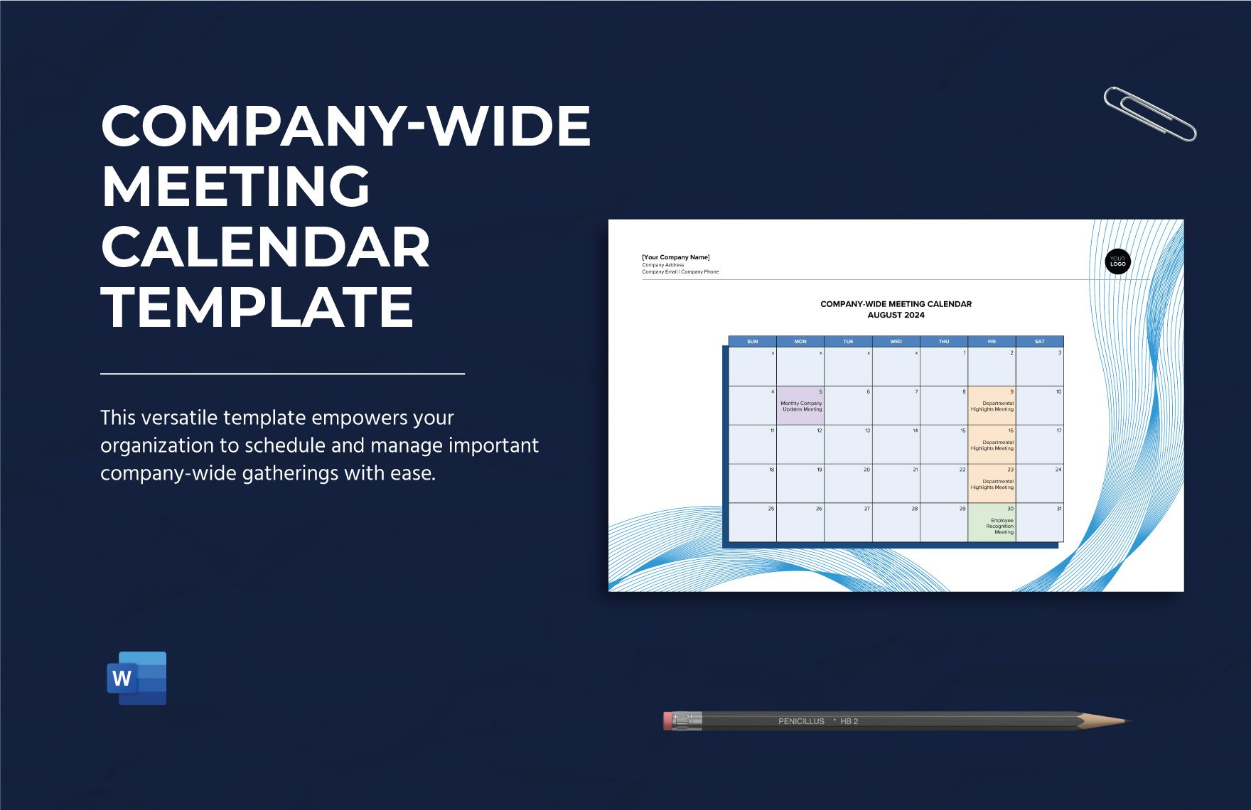 Company-Wide Meeting Calendar Template in Word