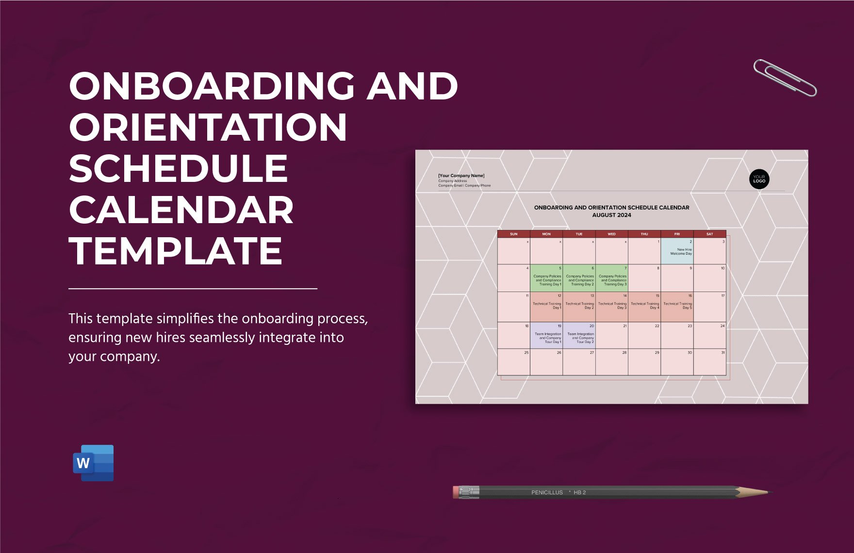 Onboarding and Orientation Schedule Calendar Template in Word