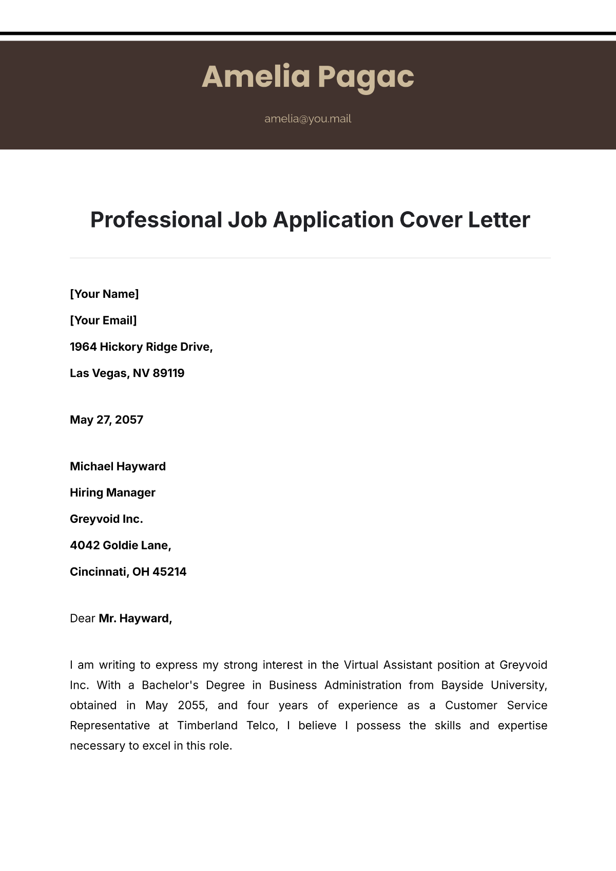 Professional Job Application Cover Letter Template - Edit Online & Download