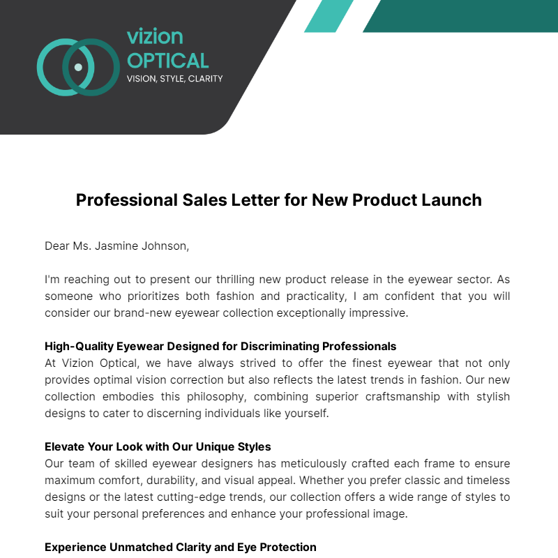 Professional Sales Letter for New Product Launch Template