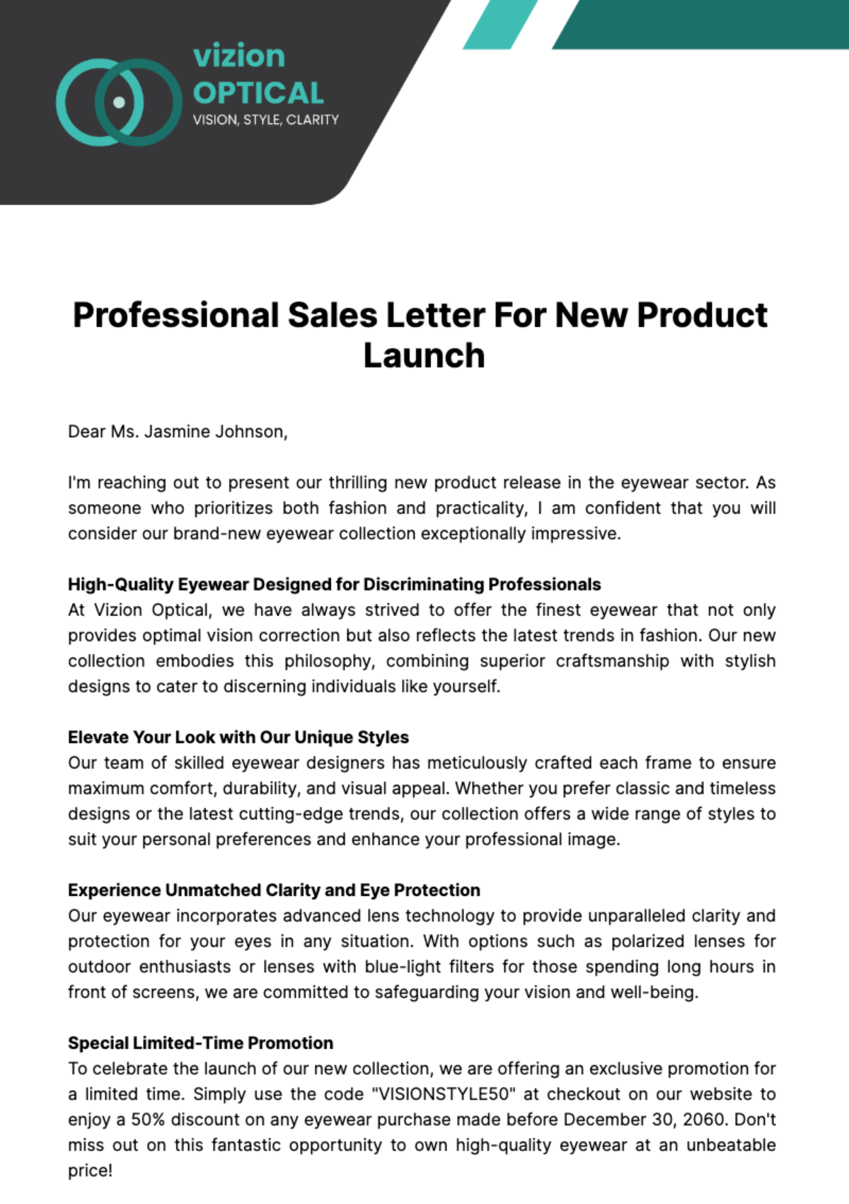 Free Professional Sales Letter for New Product Launch Template