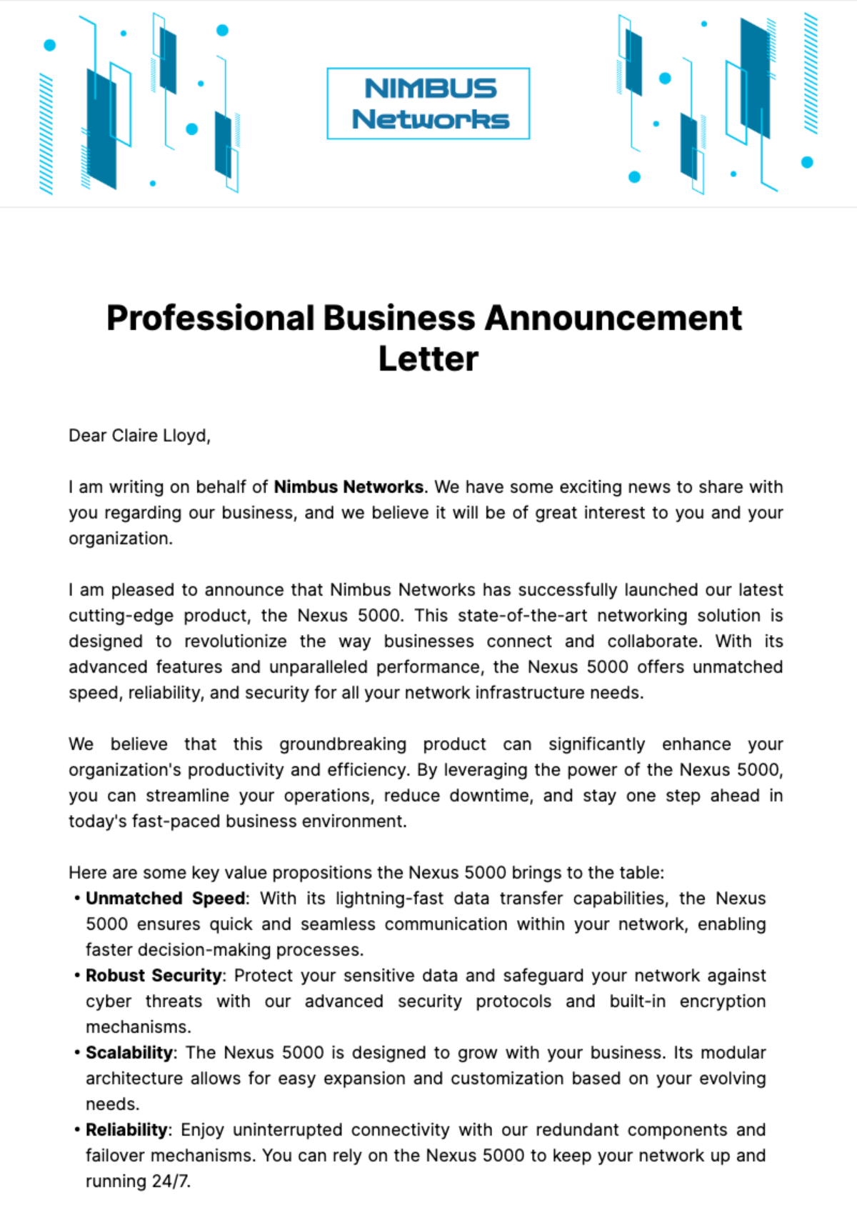 Free Professional Business Announcement Letter Template