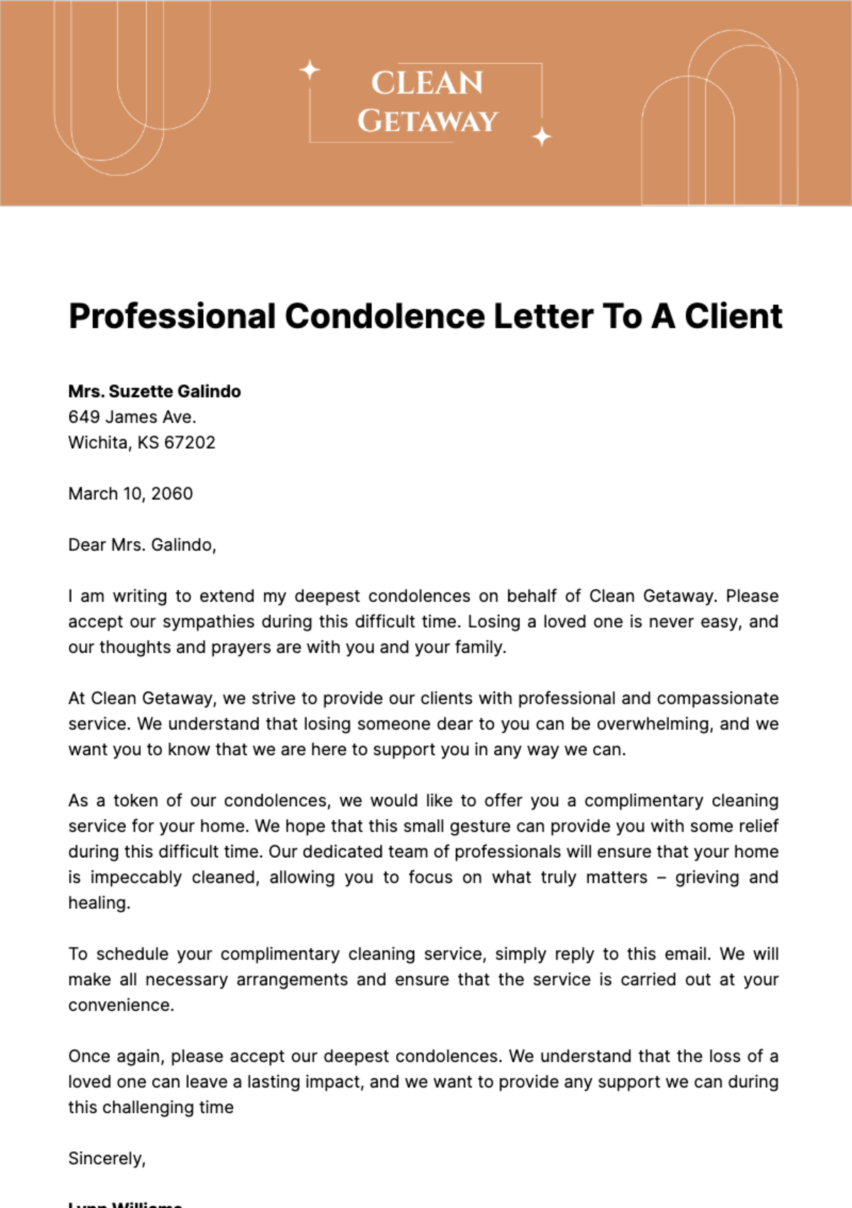 Professional Condolence Letter to a Client Template