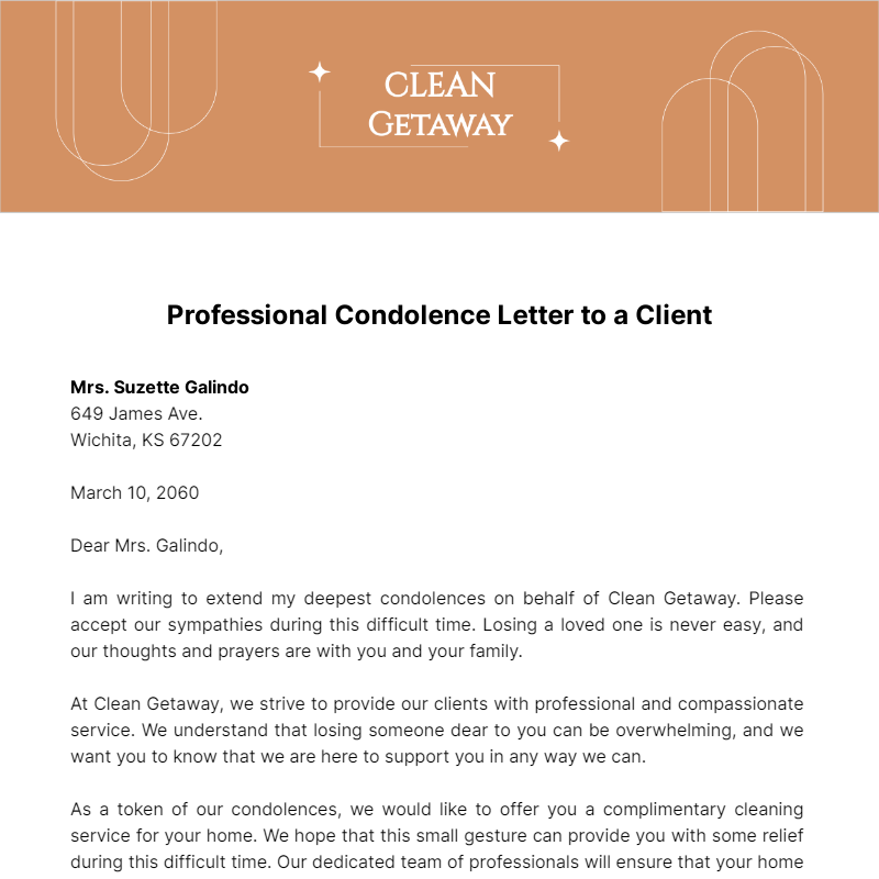 Professional Condolence Letter to a Client Template