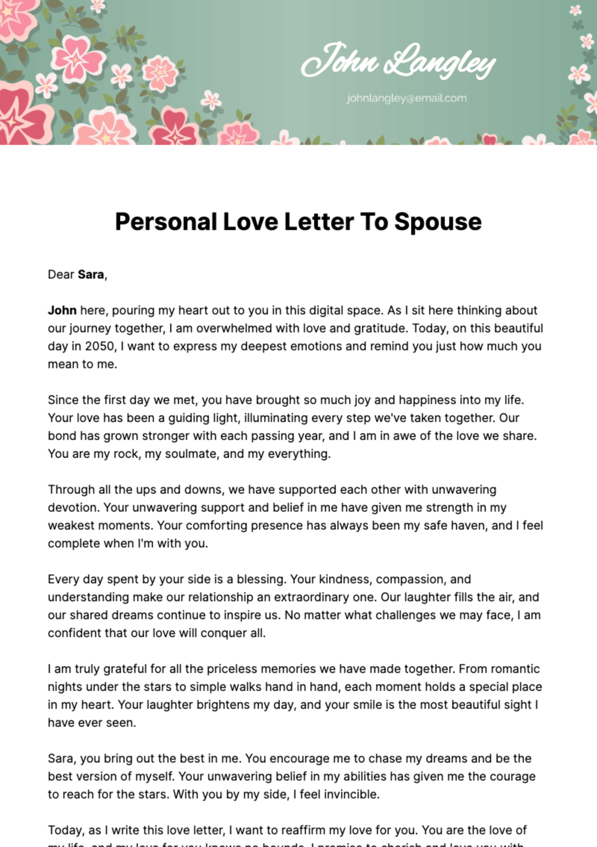 Personal Love Letter to Spouse  Template