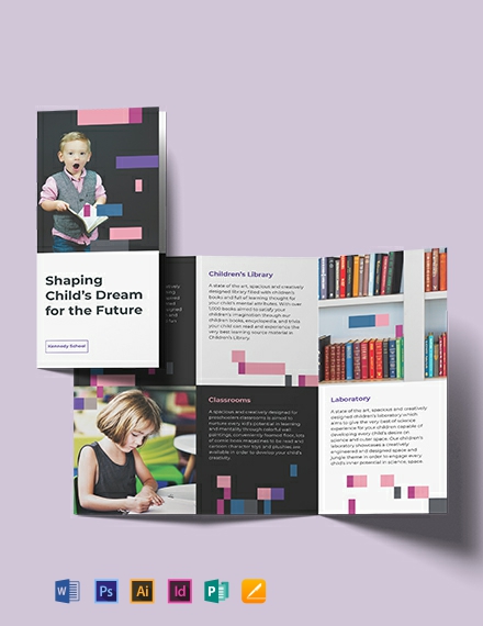 Preschool Promotional Tri-Fold Brochure Template - Illustrator, InDesign, Word, Apple Pages, PSD, Publisher