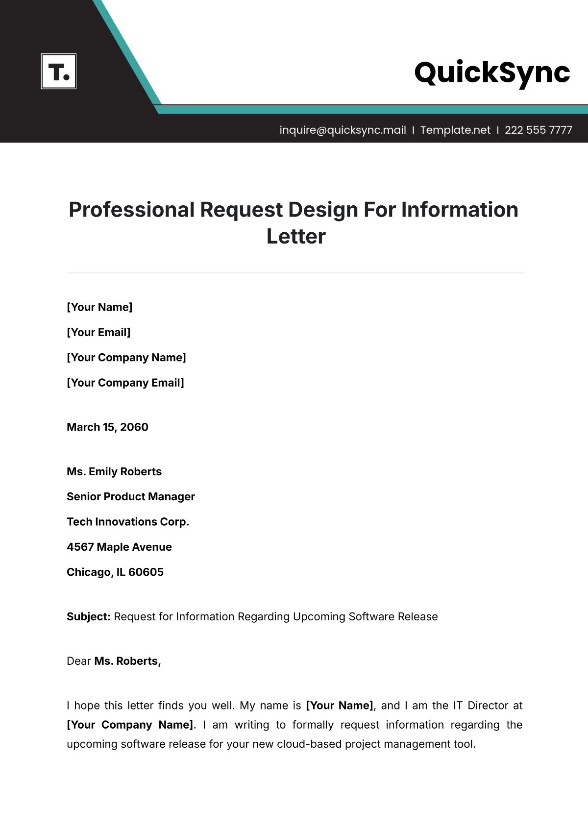 Professional Request Design For Information Letter Template - Edit Online & Download