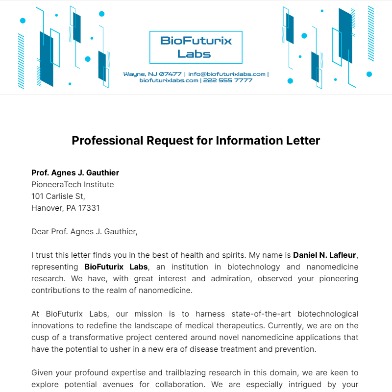 Professional Request for Information Letter Template