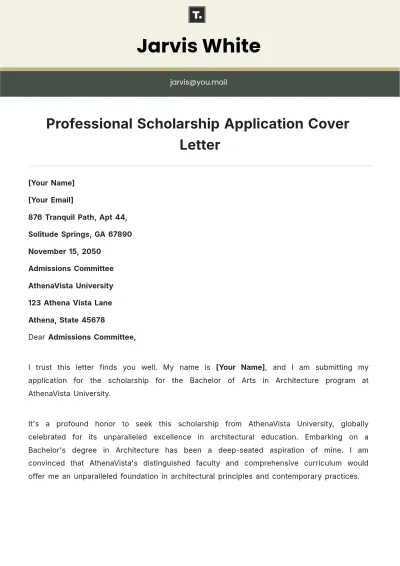 Free Professional Scholarship Application Cover Letter Template to Edit Online