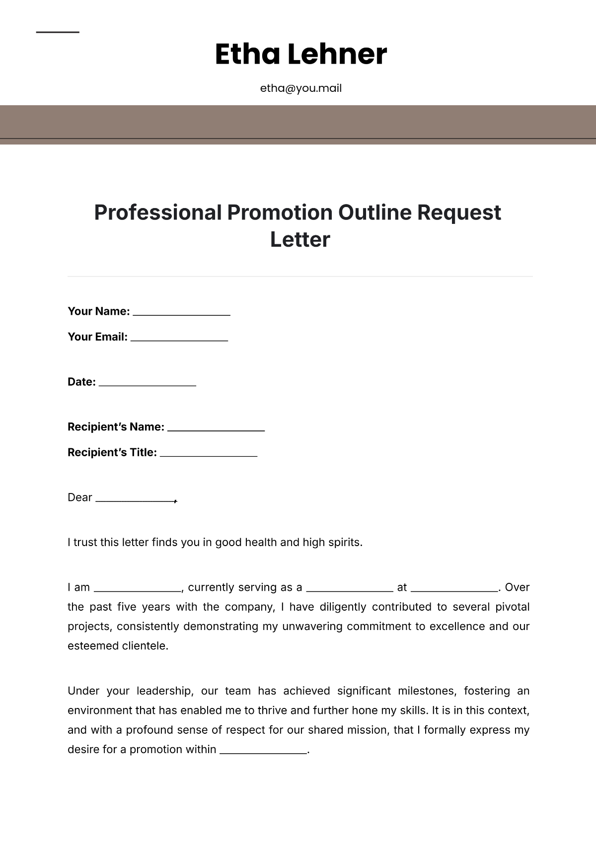 Professional Promotion Outline Request Letter Template - Edit Online & Download