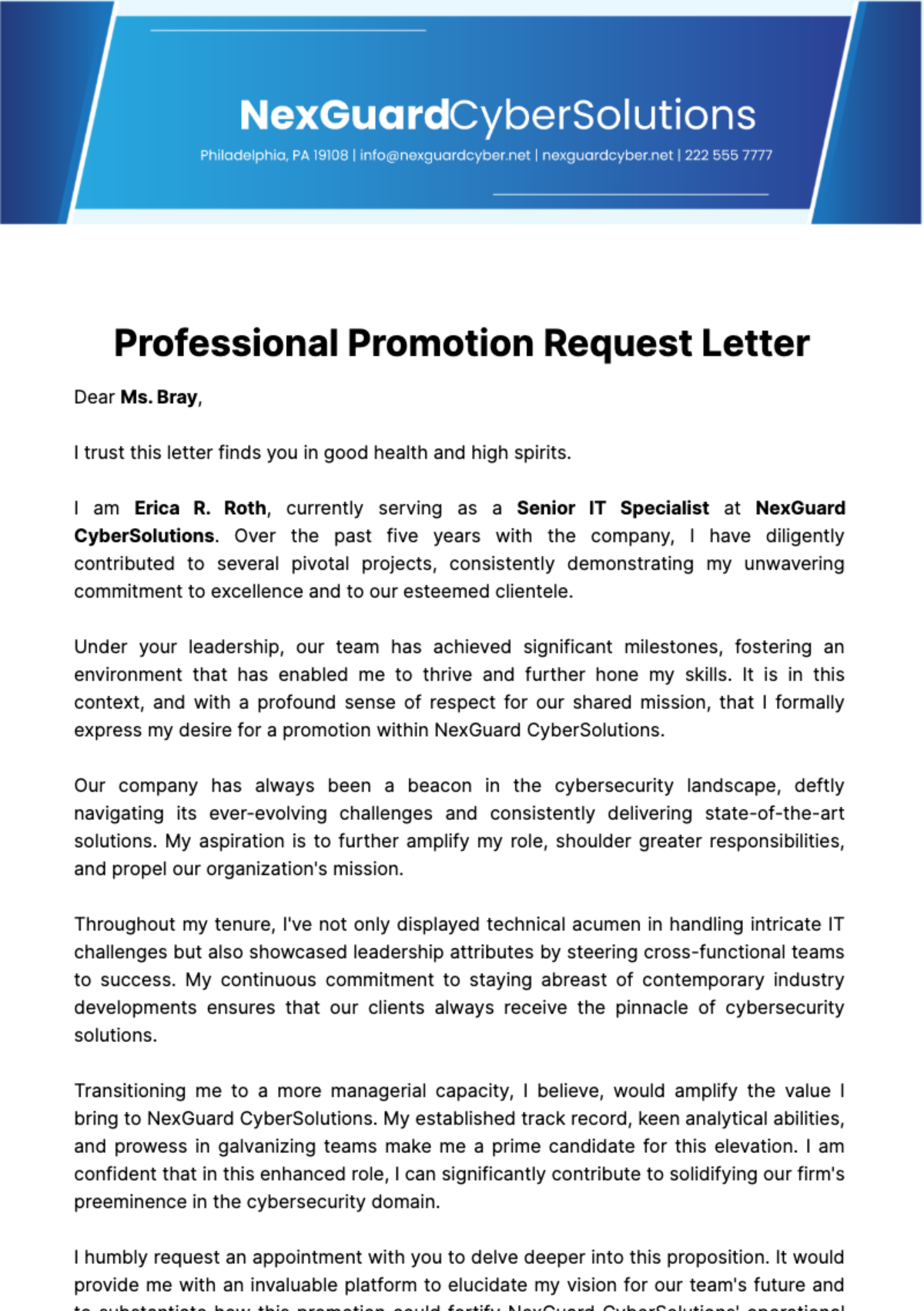 Free Professional Promotion Request Letter  Template