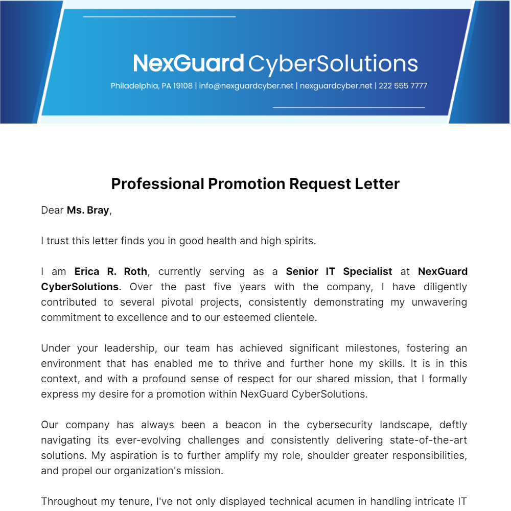 Professional Promotion Request Letter  Template