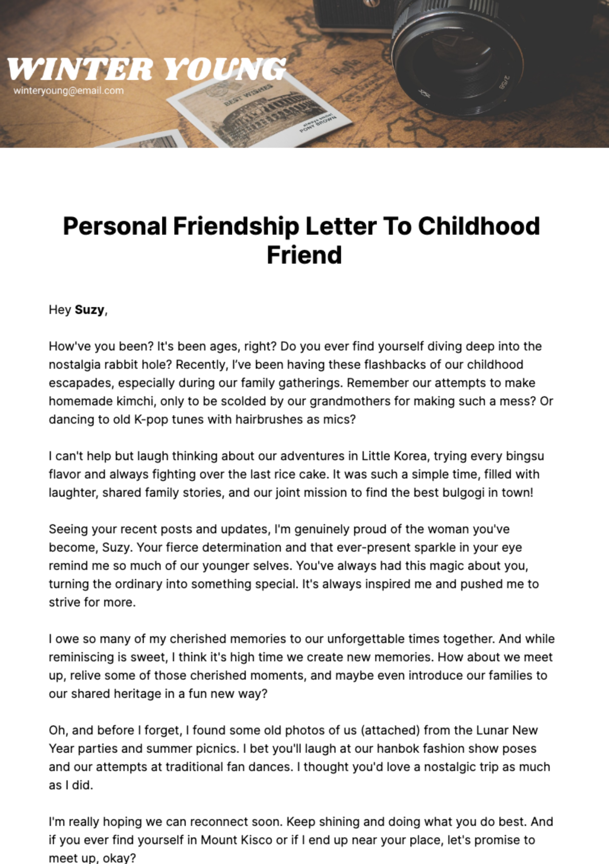 Free Personal Friendship Letter to Childhood Friend  Template